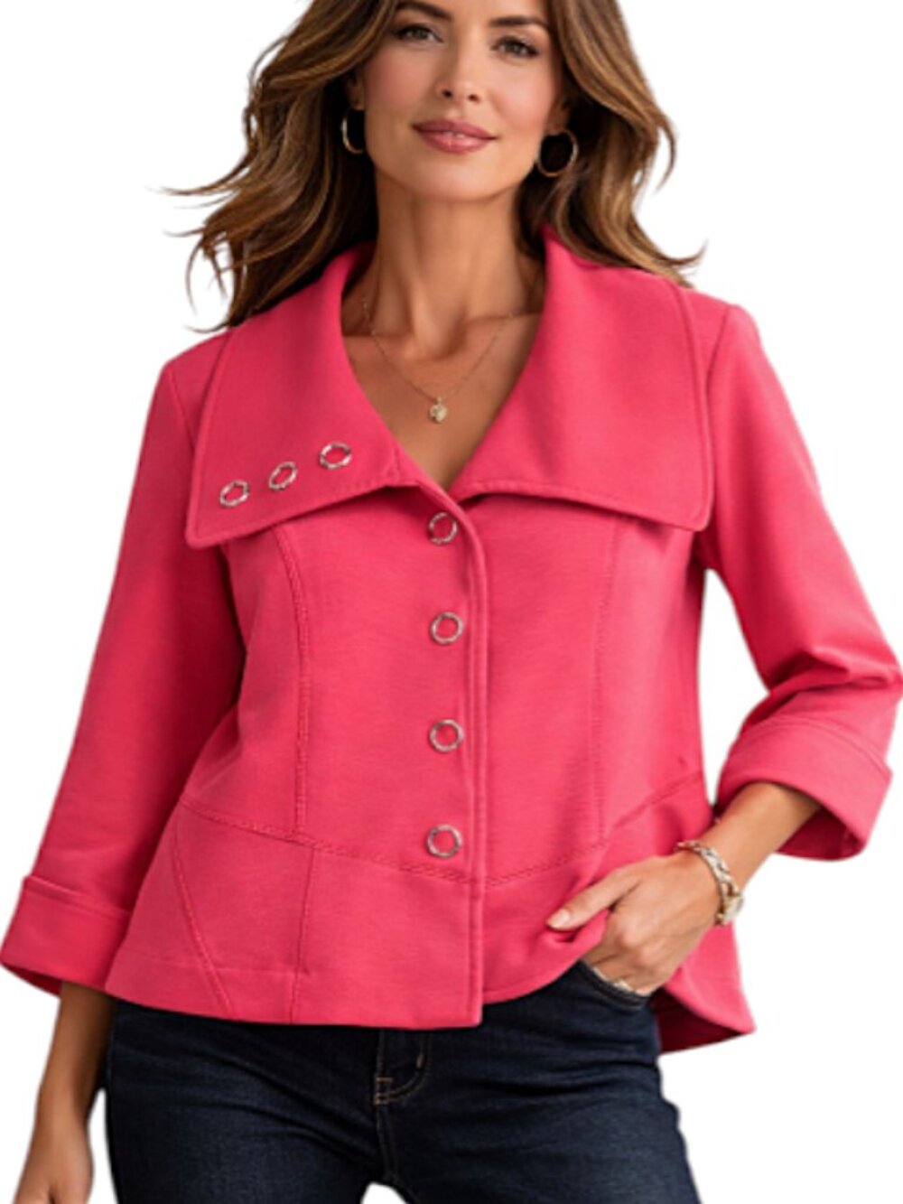 Trisisto Coral Pink Asymmetrical Peplum Jacket Blazer NWOT Size 12